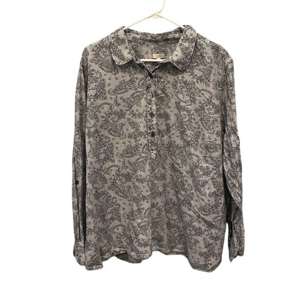 Talbots Womens Plus Size Top 3X Blue Paisley Popover Shirt Work Office Business - Picture 1 of 7